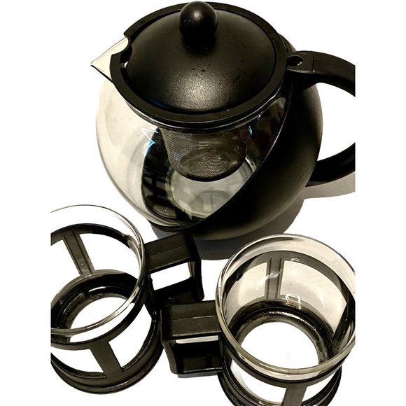 Delura Tea Pot W Stainless Infuser And 2 Cups 25 Ounce Tempered Glass Used Once - Picture 2 of 6